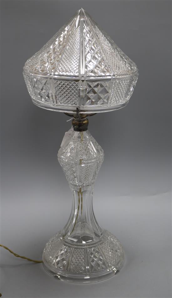 An early 20th century cut glass table lamp height 52cm